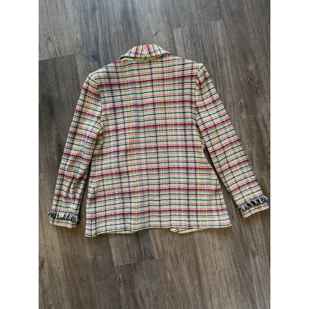 Vintage St. John Collection Knit Fringe Multicolor Plaid Jacket Skirt Suit Set - Picture 11 of 16